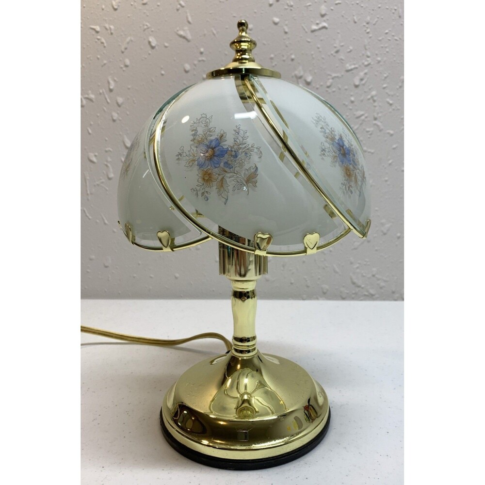 Country Cottage 3 Way Touch Lamp Floral Brass Tone Granny Coquette